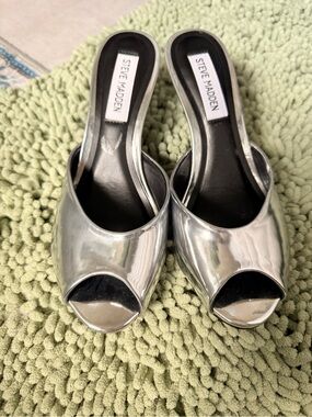 Steve Madden Metallic Silver Open-Toe Heels